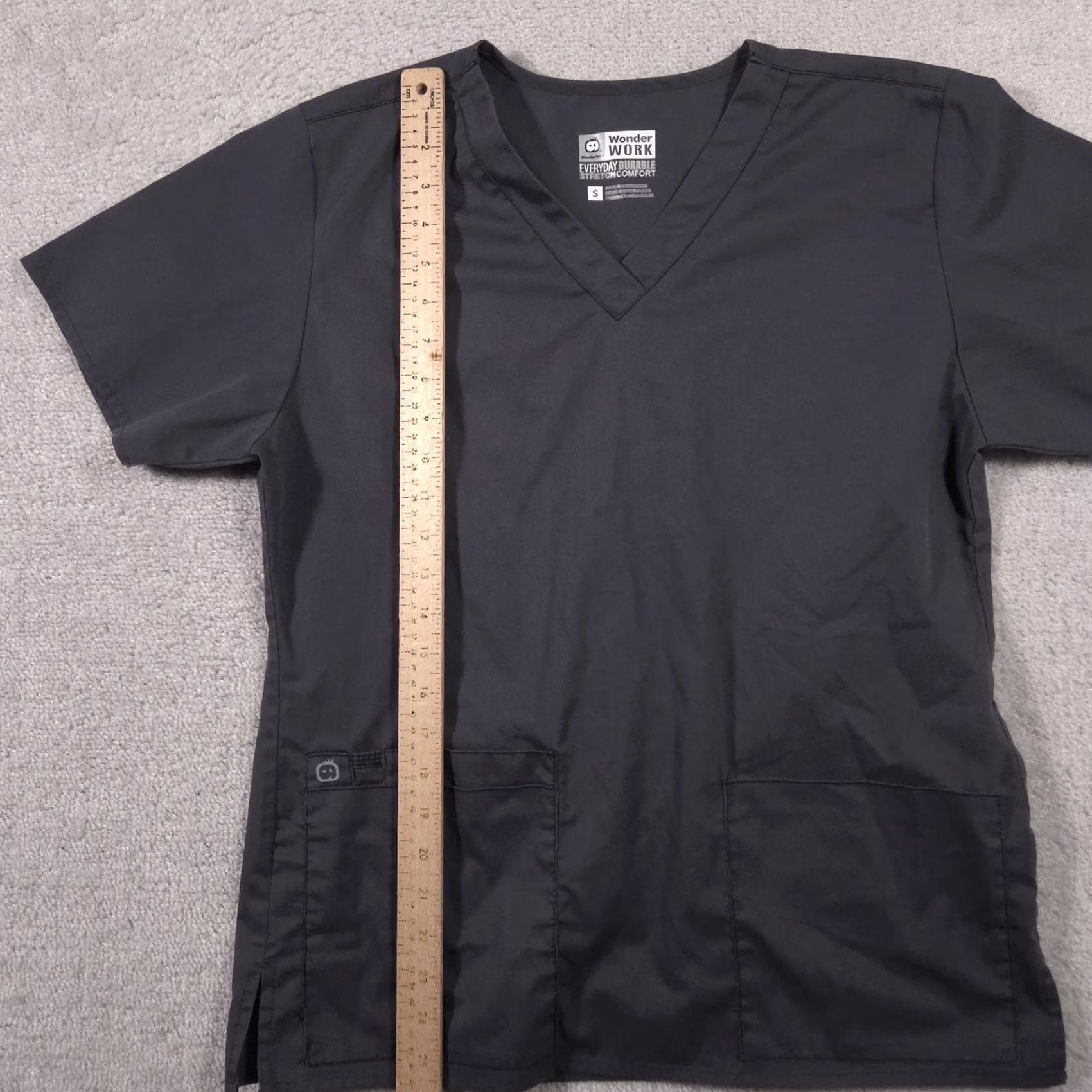 Vintage WonderWink WonderWORK Scrub Top Womens Small Black V Neck Stretch Pockets Size S / US 4 / IT 40 - 6 Thumbnail