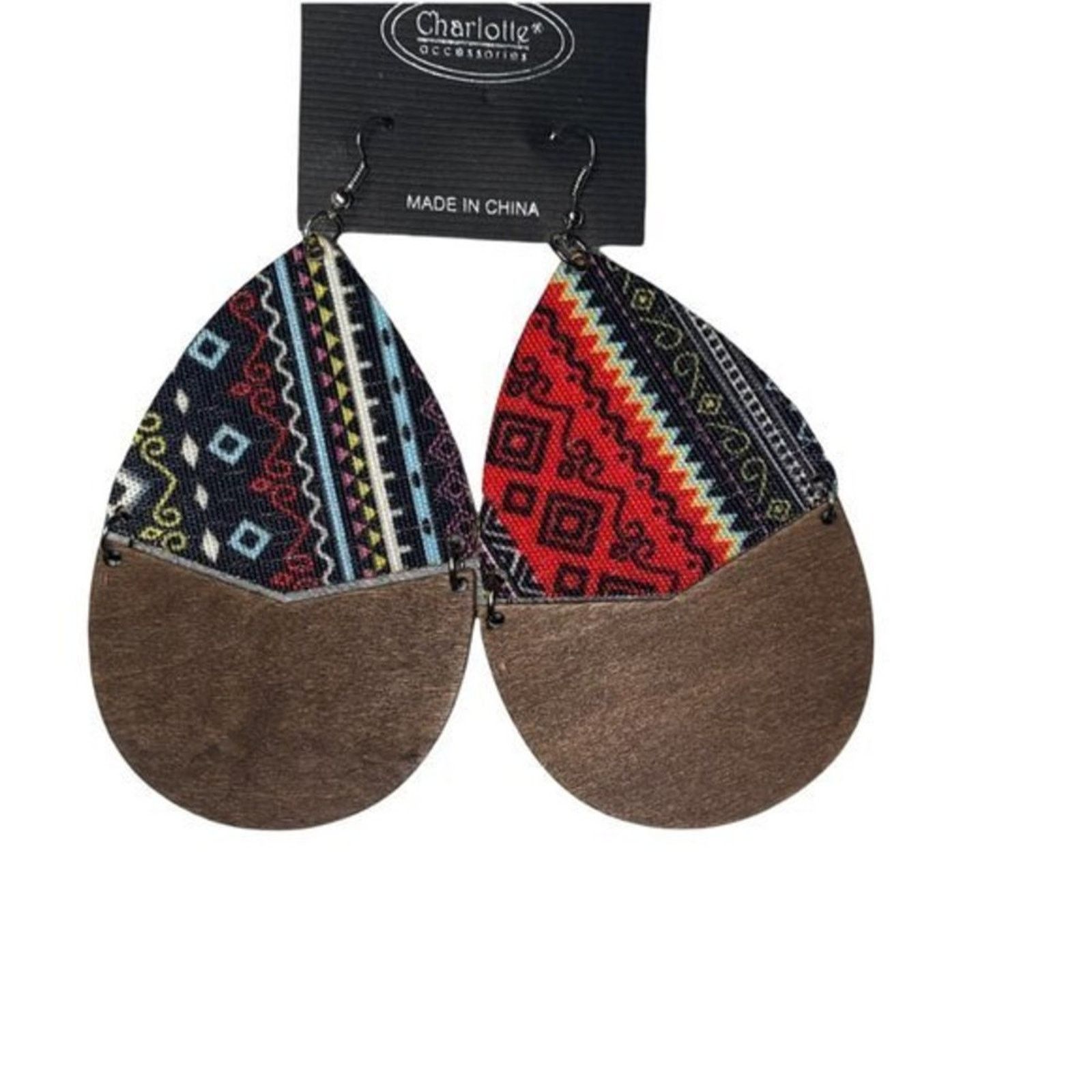Other NWT Wooden Fabric Covered Boho Aztec Dangle Earrings Black Size ONE SIZE - 2 Thumbnail