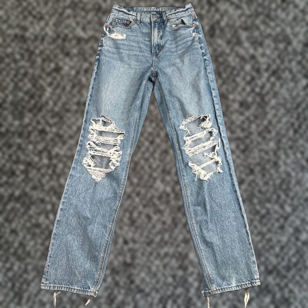 American Eagle Outfitters American Eagle Strigid High Rise Baggy Straight Jeans Women's Size 0 Blue Size 25" / US 0 / IT 36 - 1 Thumbnail