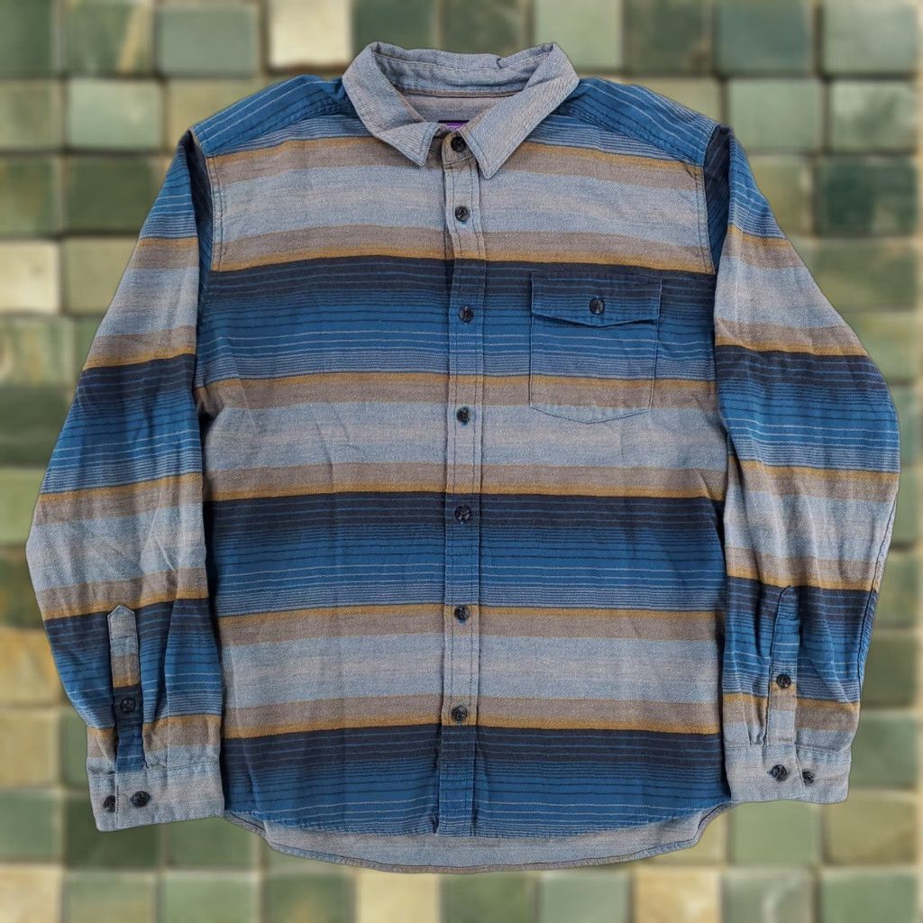 Patagonia Patagonia Fjord Flannel Midweight Button-Up Shirt Striped Blue Gray Mens L Size US L / EU 52-54 / 3 - 1 Thumbnail