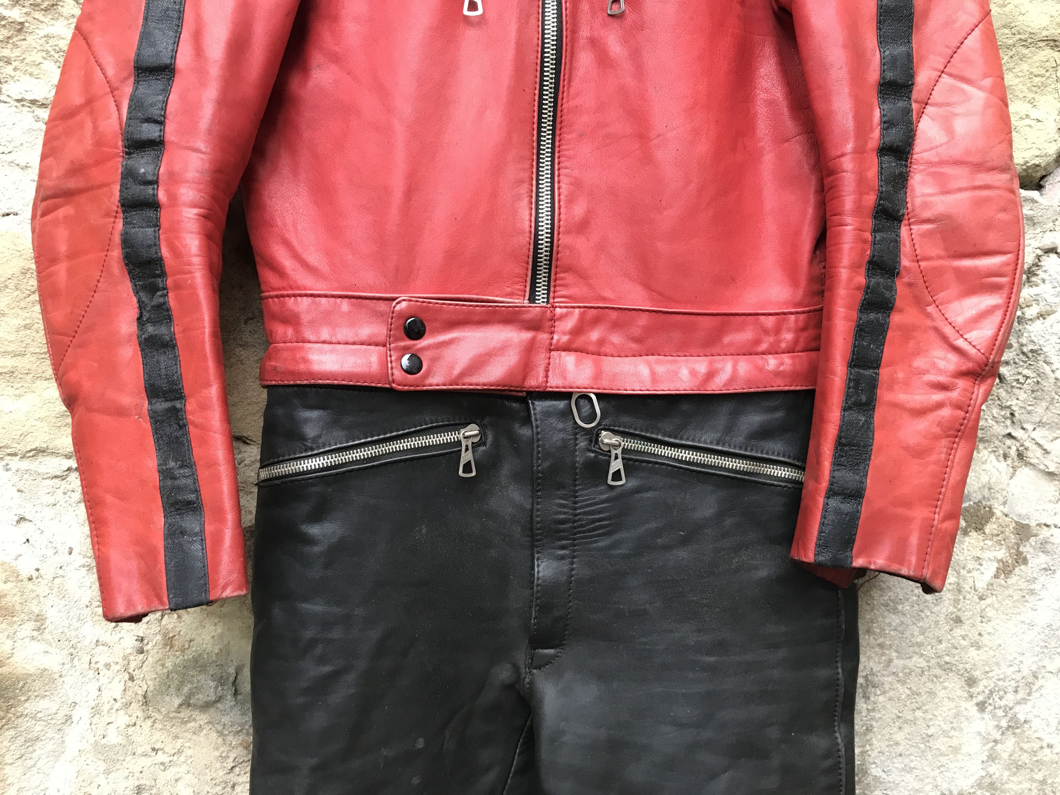 Vintage 70s Kombi Harro Distressed Leather Biker Jacket/ Racing Suit Size US S / EU 44-46 / 1 - 5 Thumbnail
