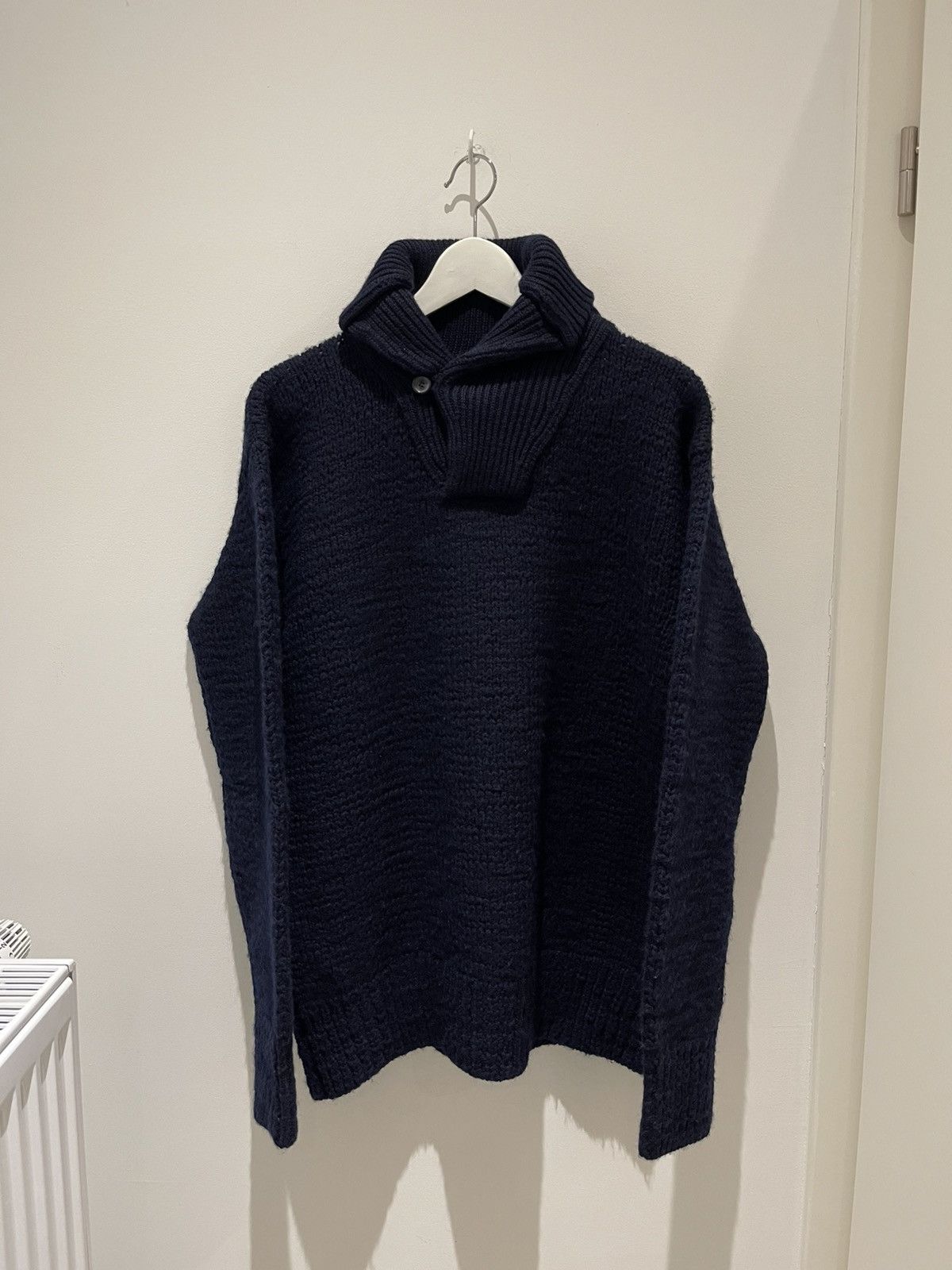 Maison Margiela Maison Margiela AW06 Navy Wool Shawl Collar Knit Sweater Size US L / EU 52-54 / 3 - 2 Thumbnail