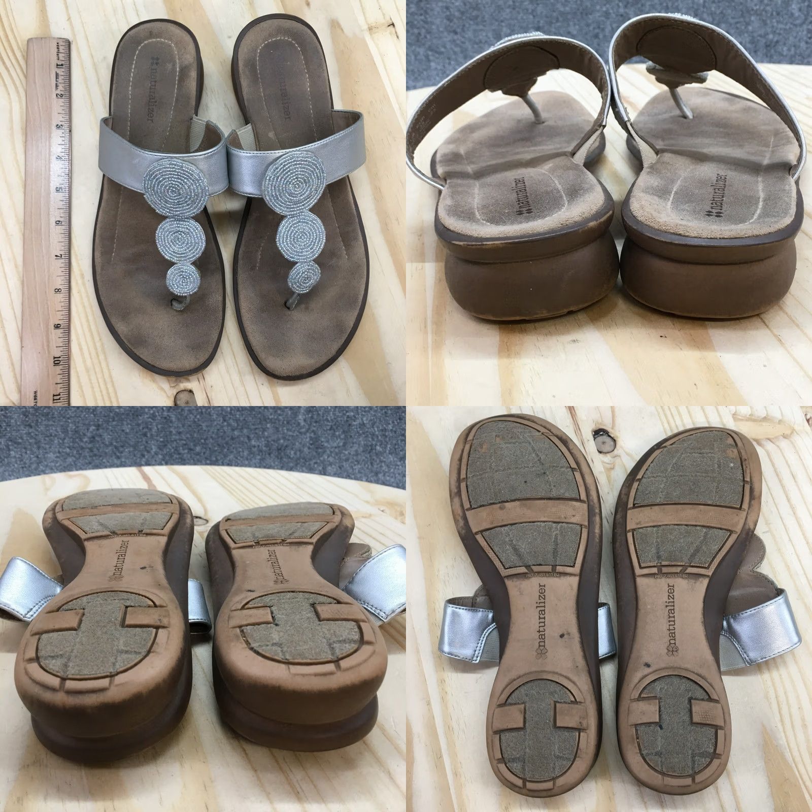Naturalizer Naturalizer Sandals Womens 8M Jillian Thong Gray Faux Leather Rhinestone Casual Size US 8 / IT 38 - 8 Thumbnail