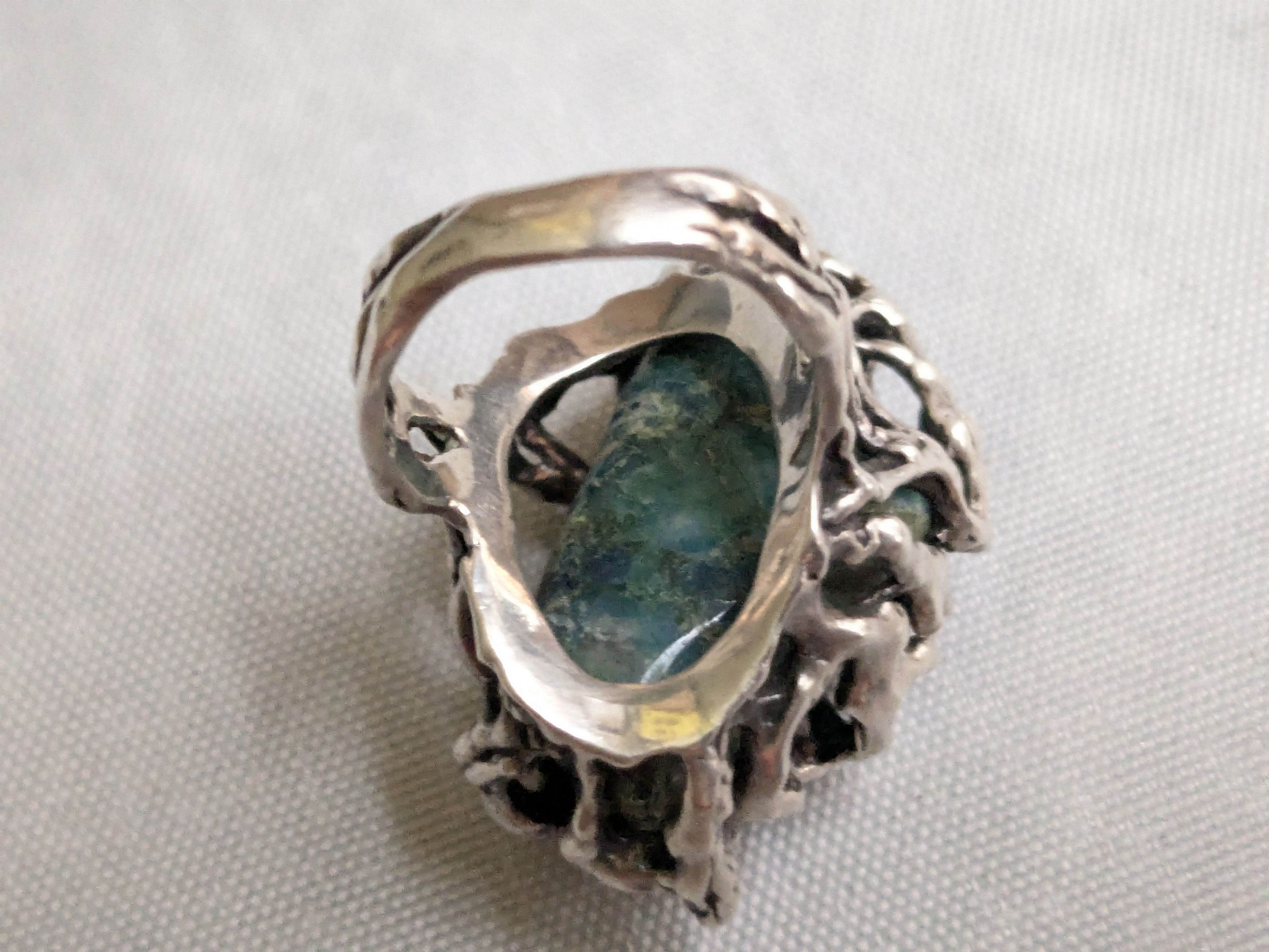 Jewelry Vintage Sterling Silver Ring Chrysocholla Brutalist 5.75 Size ONE SIZE - 9 Thumbnail