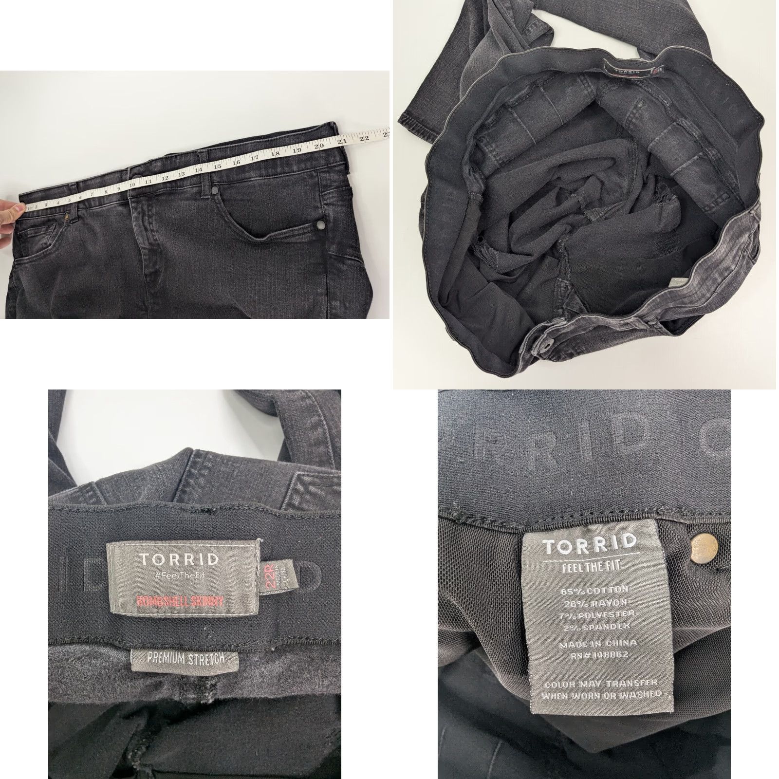 Torrid Torrid Bombshell Skinny Jeans 22R Black High Rise Distressed Denim 5-Pocket Womens Plus Stretch Size 40" / US 18 - 8 Thumbnail