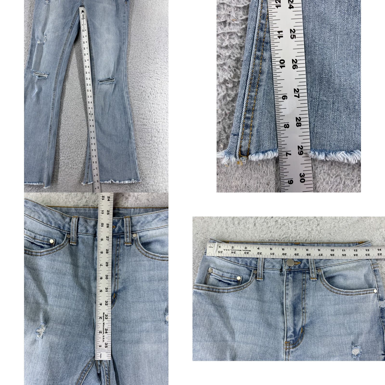 Vintage No Boundaries Jeans Flared Denim Females 29x25 Blue Distressed 3 5-Pocket Regular Cotton Blend High Rise Cowboy Southwestern Designer Vintage No Size 26" / US 2 / IT 38 - 8 Thumbnail