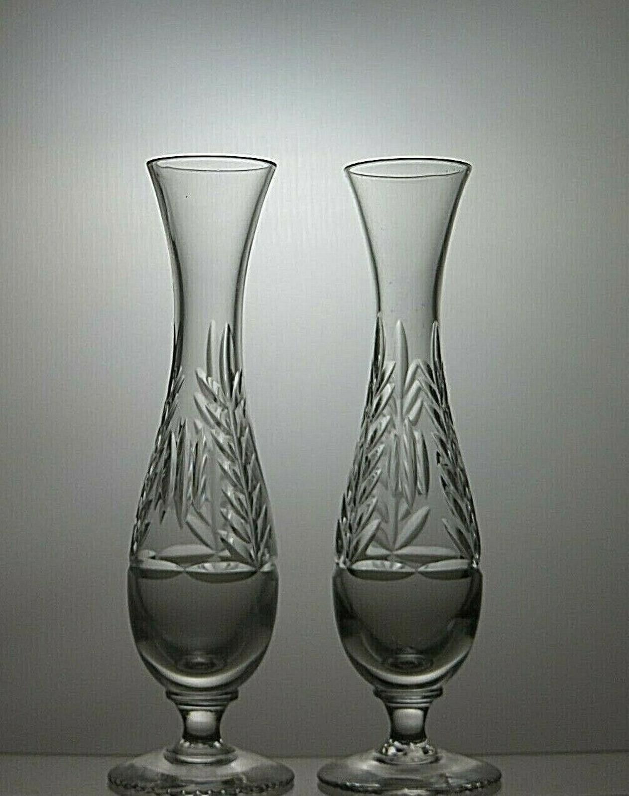The Unbranded Brand Sterling Cut Glass Crystal Set Of 2 Vases 6 1/2" Size ONE SIZE - 3 Thumbnail