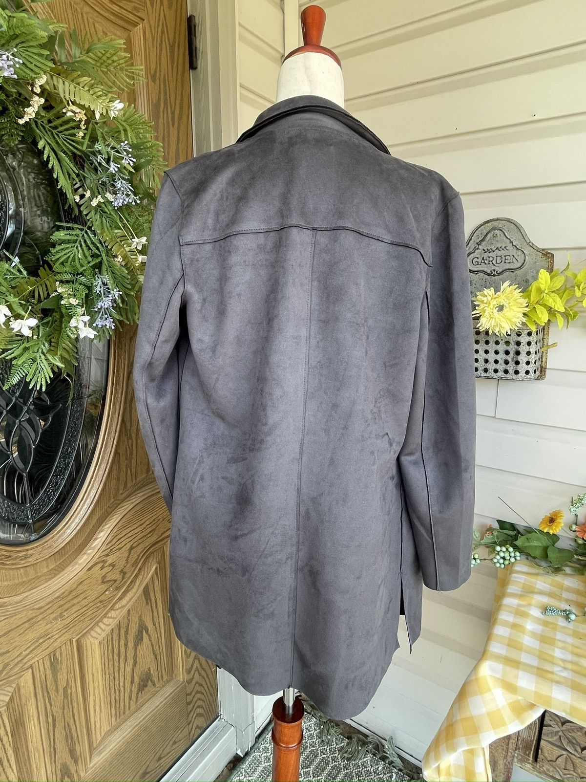 Other T Tahari Charcoal Open-Front Suede Jacket Size M / US 6-8 / IT 42-44 - 3 Thumbnail