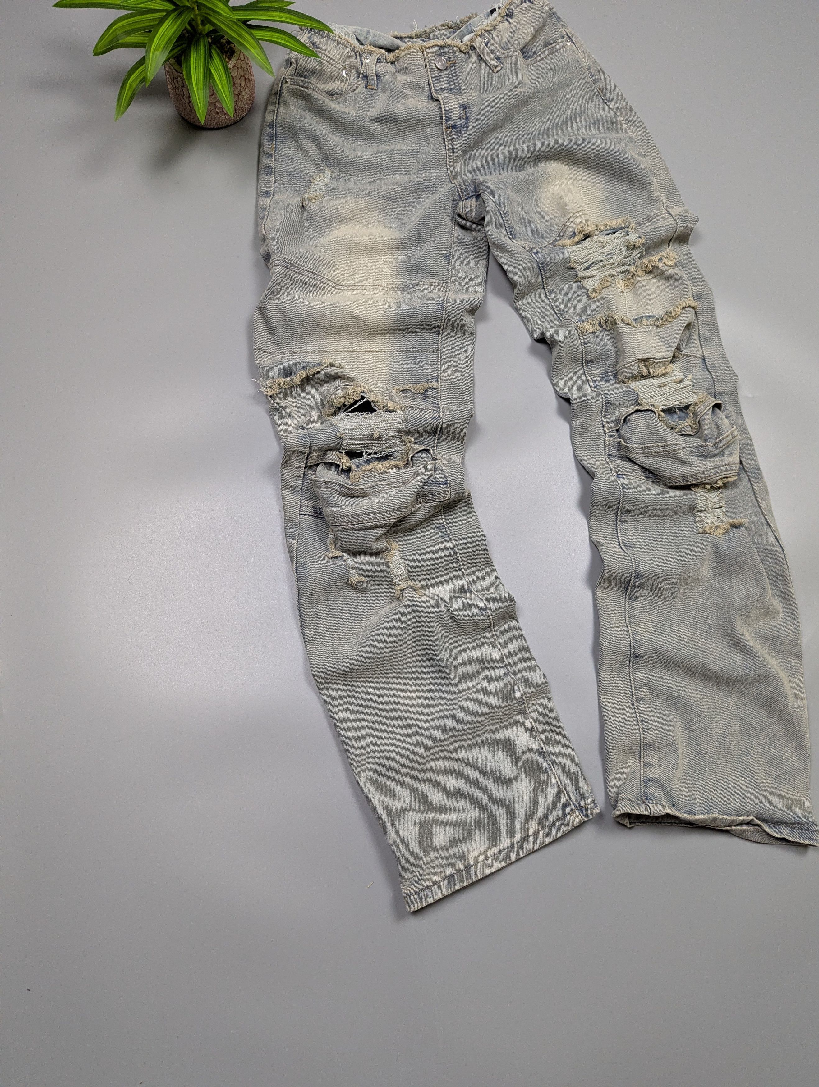 Japanese Brand SUMWON Vintage Y2K Distressed Gray Ripped Avant-Garde Jeans Size 28" / US 6 / IT 42 - 4 Thumbnail