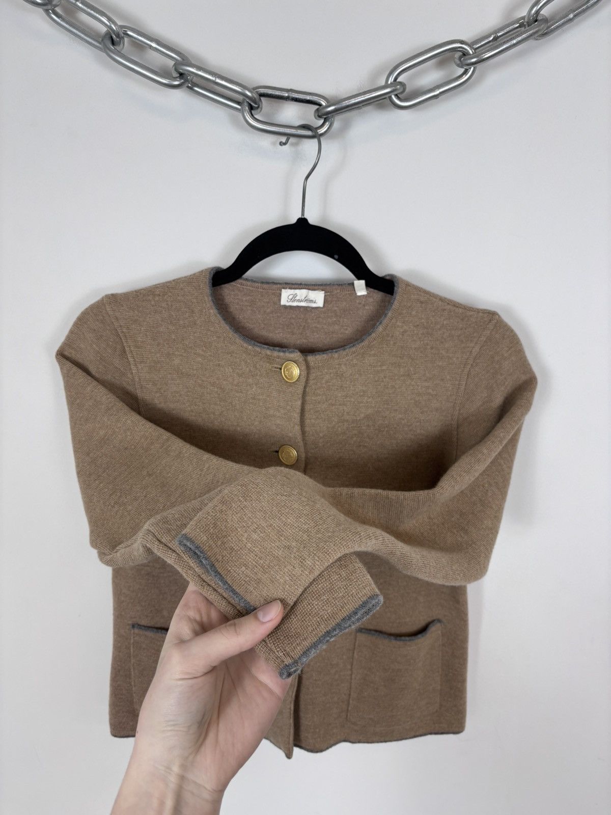 Strenstroms Stenstroms Women’s Beige Brown Wool Cardigan Sweater Size S / US 4 / IT 40 - 8 Thumbnail