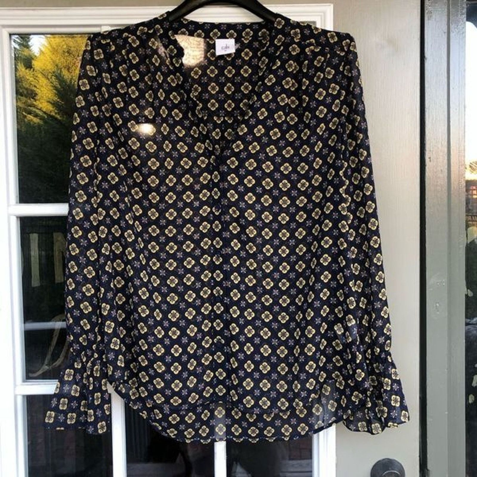 Anthropologie CAbi Mosaic Blouse Blue Yellow Top #3773 Sz Medium, MSRP $89 Size M / US 6-8 / IT 42-44 - 2 Thumbnail