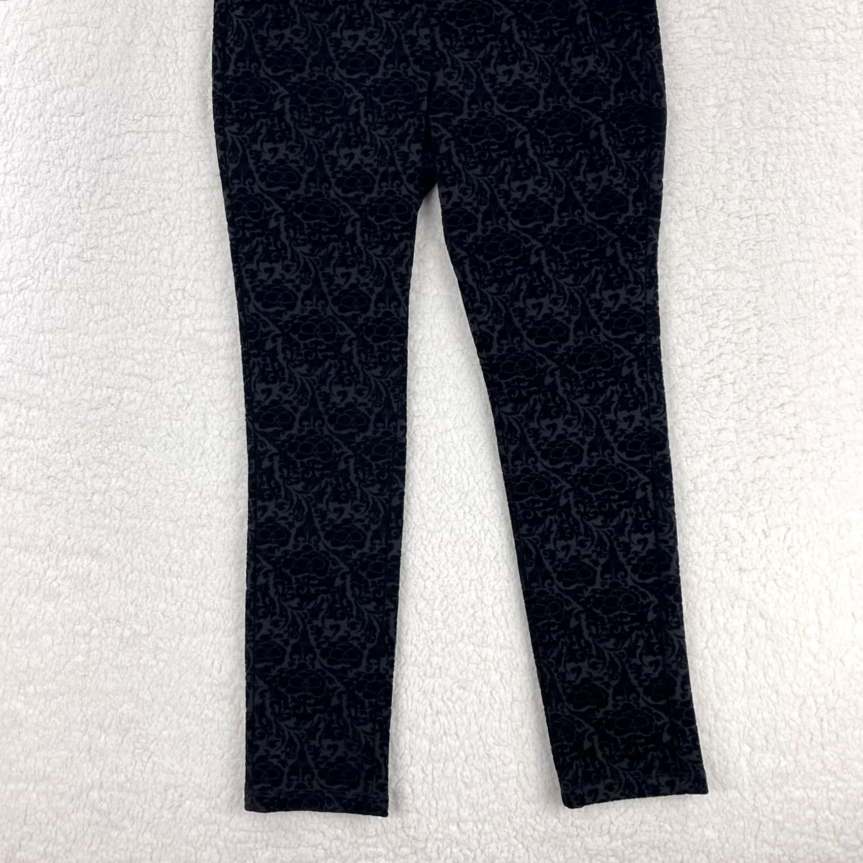 NYDJ NYDJ Petites Black Primrose Flocking Skinny Pants 12P Women Pull On Slim Leg City Hippie Hipster Preppy 90s? Size 34" / US 12 / IT 48 - 3 Thumbnail