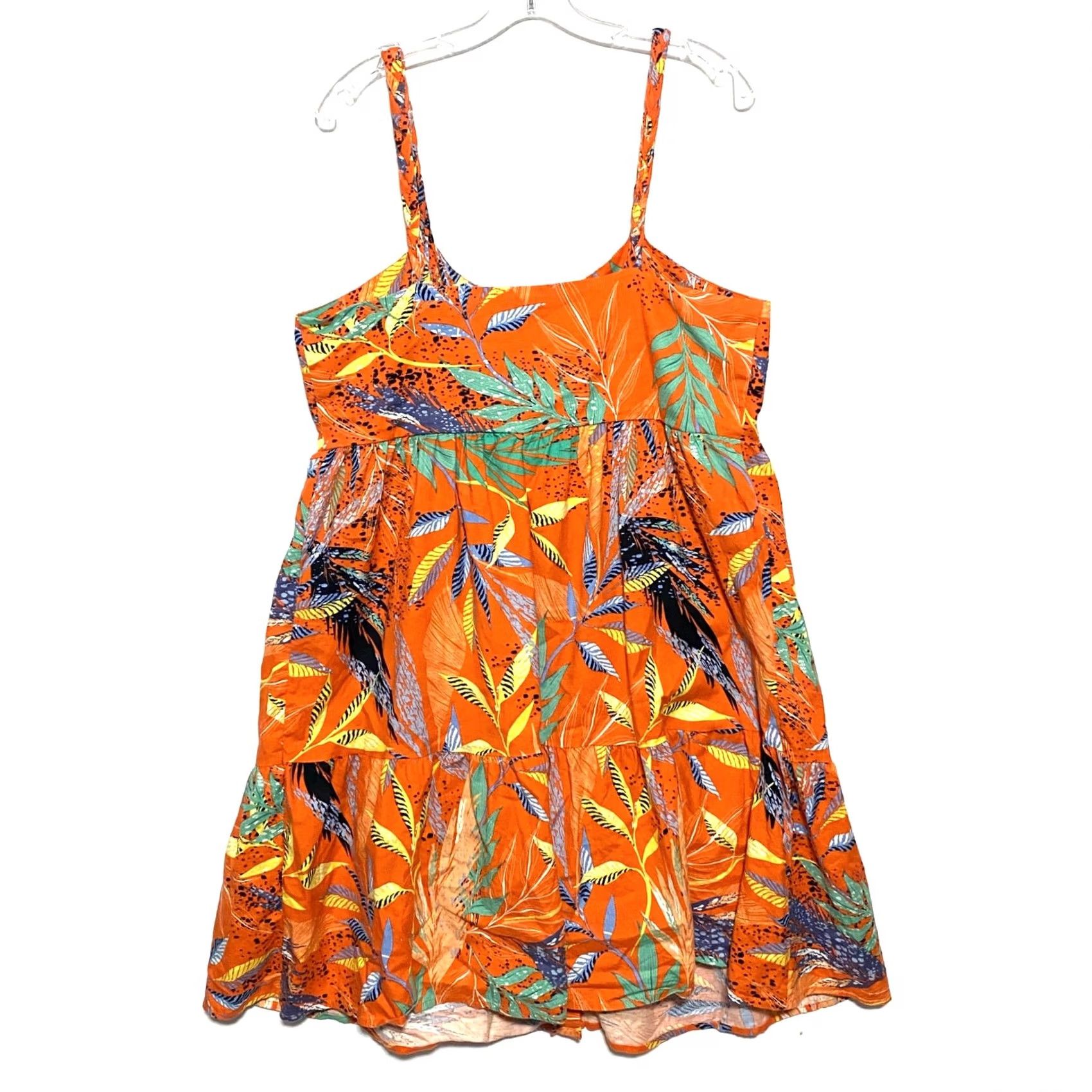 Vintage BeachLunchLounge Dress L Sleeveless Button Front Floral A-Line Beach Tropical Hawaiian Womens Short 38" Cotton Linen Rayon Orange Size L / US 10 / IT 46 - 3 Thumbnail