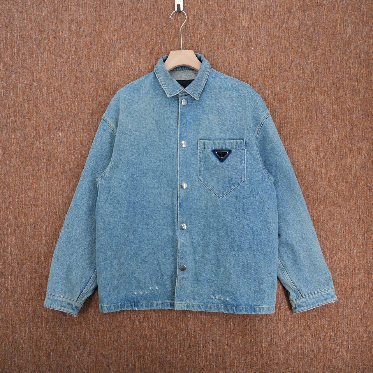 Prada prada triangle logo distressed denim jacket Size US XL / EU 56 / 4 - 1 Thumbnail