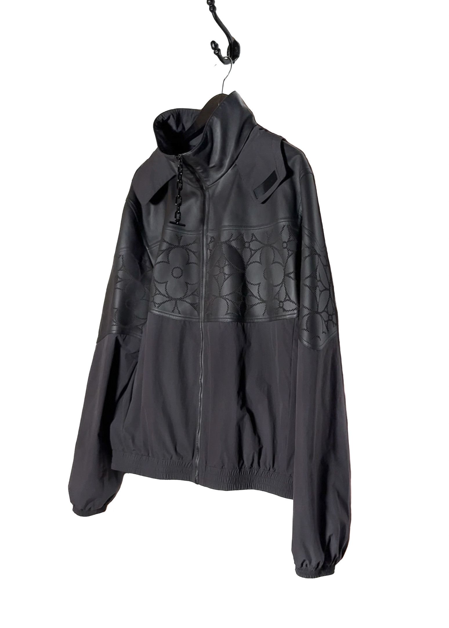 Louis Vuitton Louis Vuitton Black Leather Monogram Flower Mix Nylon Jacket Size US XL / EU 56 / 4 - 2 Thumbnail