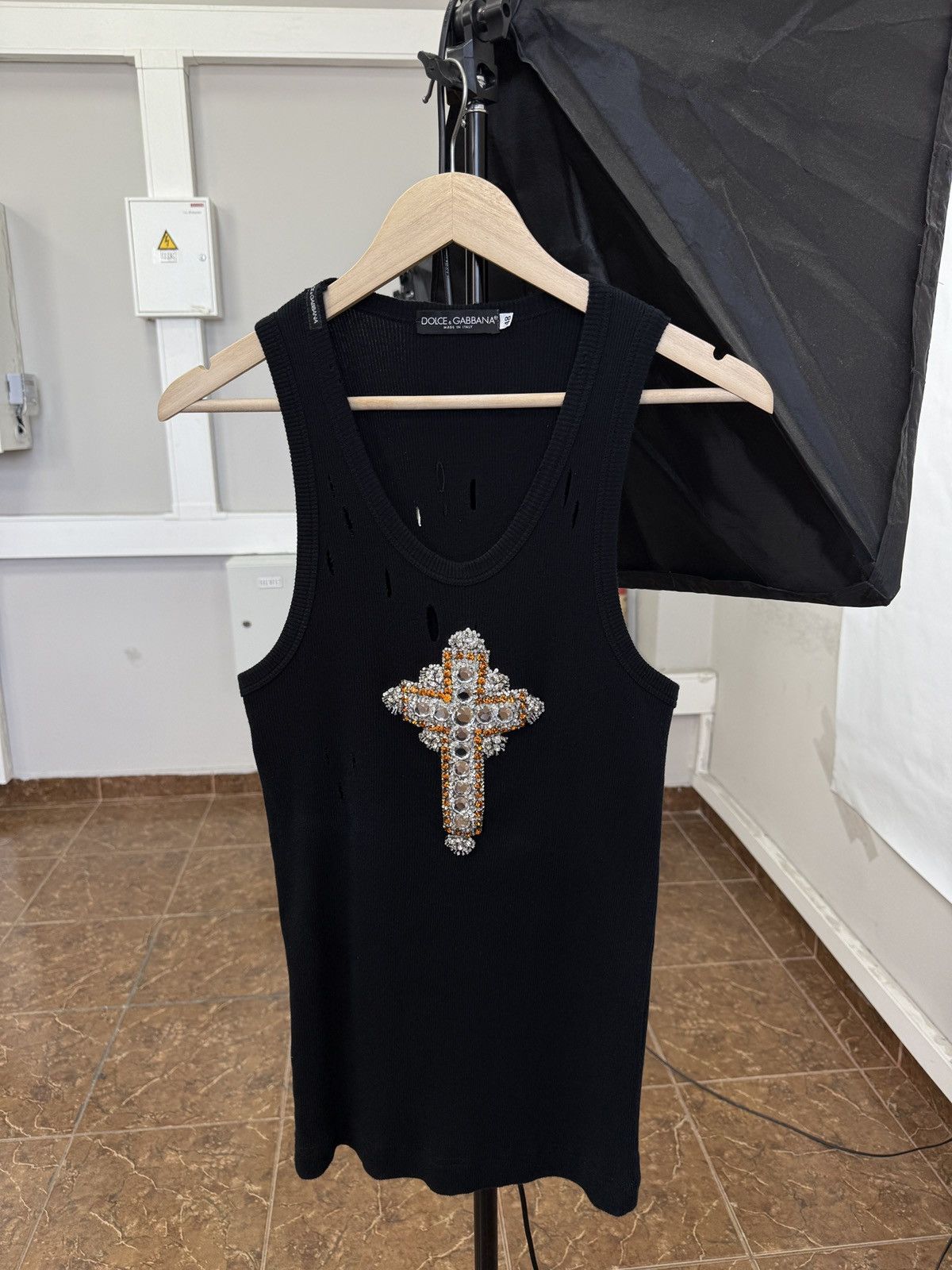 🇮🇹 Dolce & Gabbana Crystal Cross Ribbed Tank Top Rare
