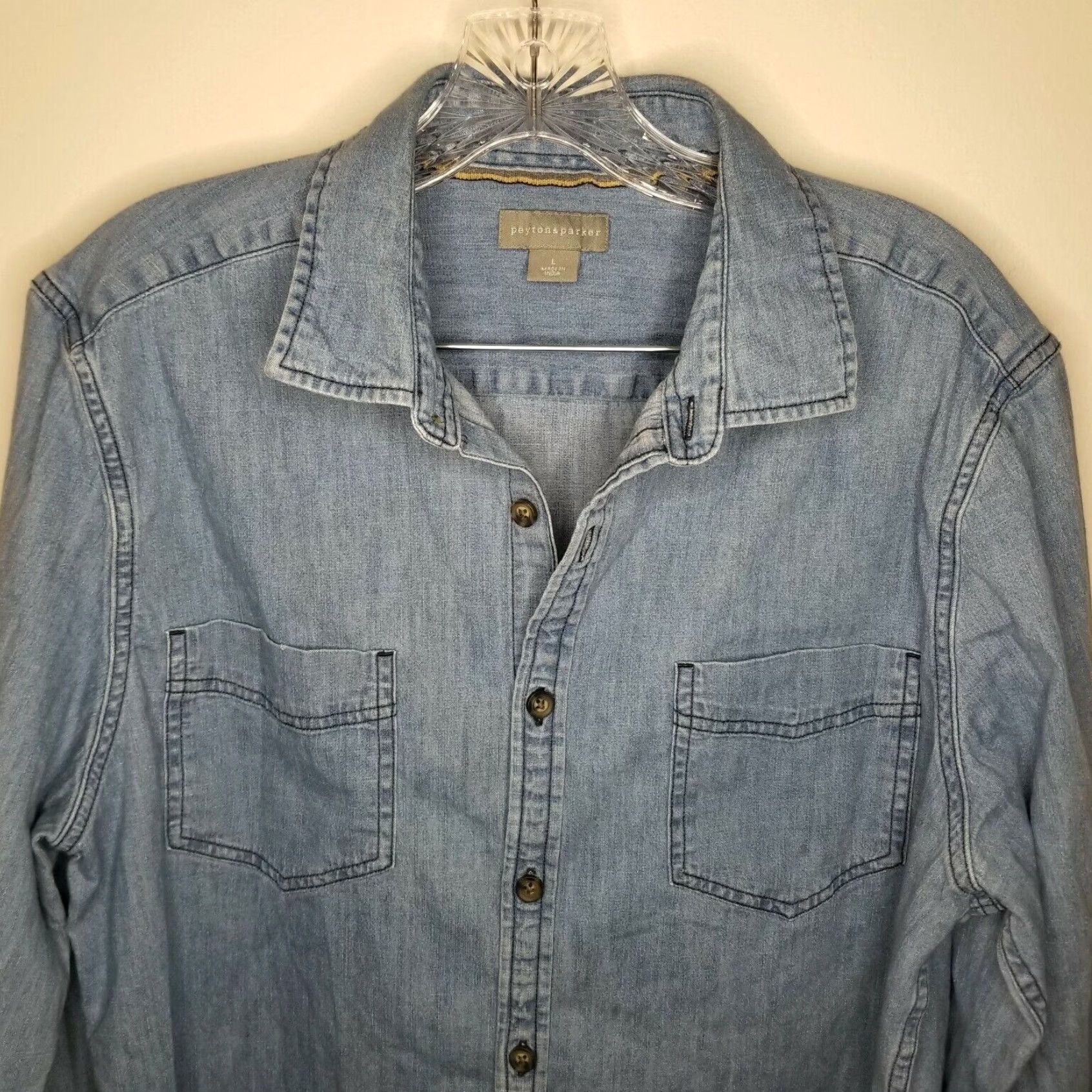 Parker Peyton and Parker Men's Long Sleeve Button Up Shirt Blue Large Size US L / EU 52-54 / 3 - 2 Thumbnail