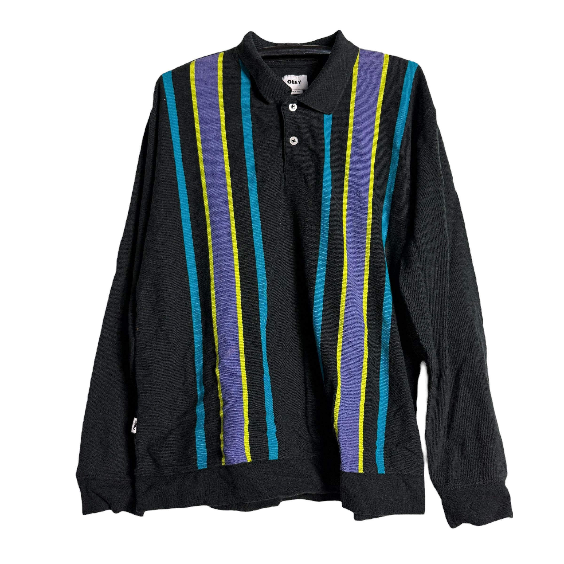 Obey 🔥RARE🔥Vintage Obey Stripes L/Sleeve Polo Shirt Size US L / EU 52-54 / 3 - 1 Thumbnail