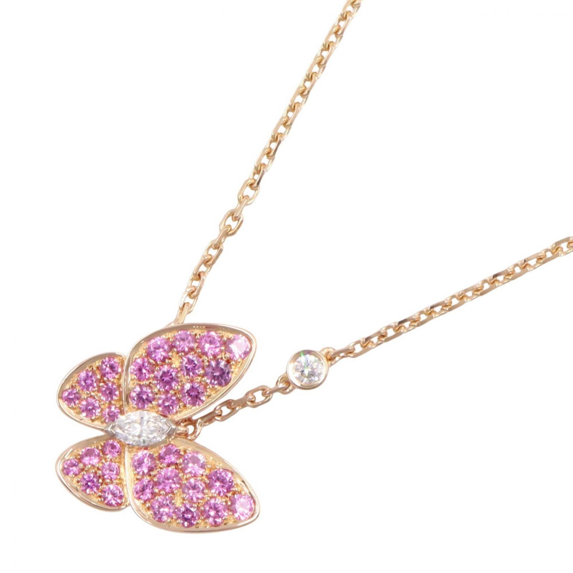 Van Cleef & Arpels De Papillon Necklace, 18k Pink Gold (Pg), Diamond, Sapphire, Women's, Tone, Clear Vcaro3m200, Women's