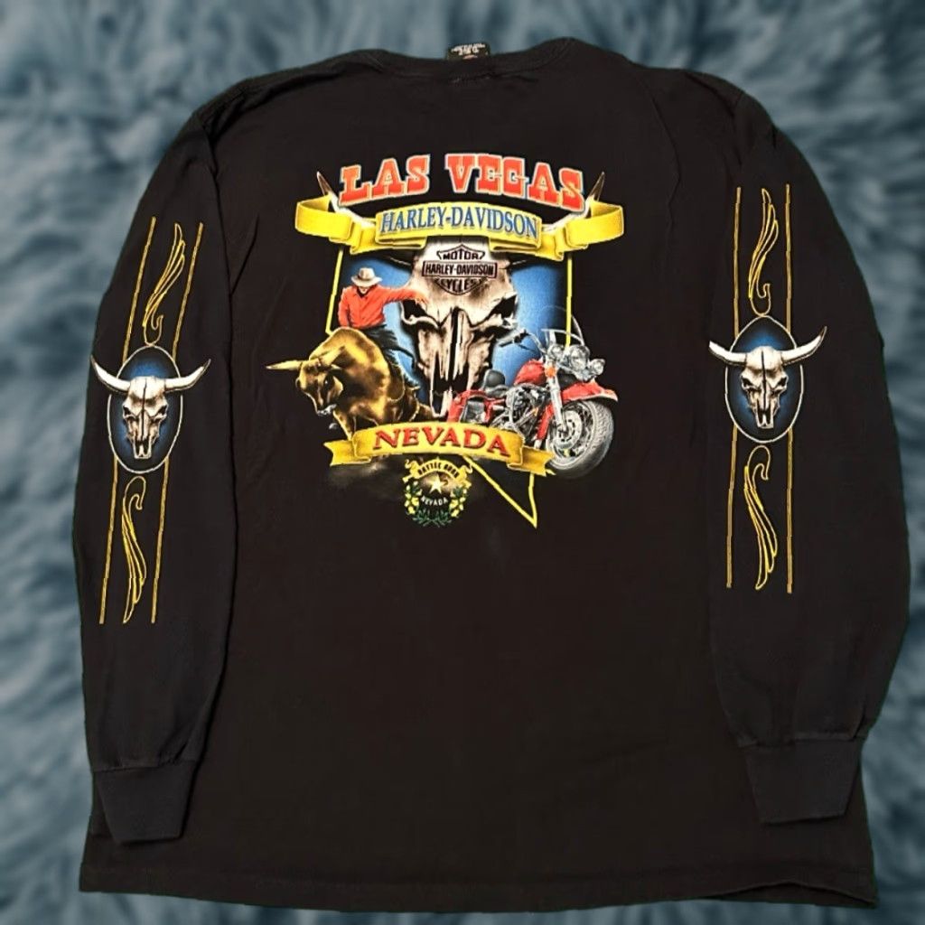 Harley Davidson VINTAGE Harley-Davidson Long Sleeve Shirt Mens L Black 90s Y2K Biker Skull Las Vegas Hallmark Logo Spider Web Grunge Punk Rock Tattoo Hip Hop Skater Size US L / EU 52-54 / 3 - 1 Thumbnail