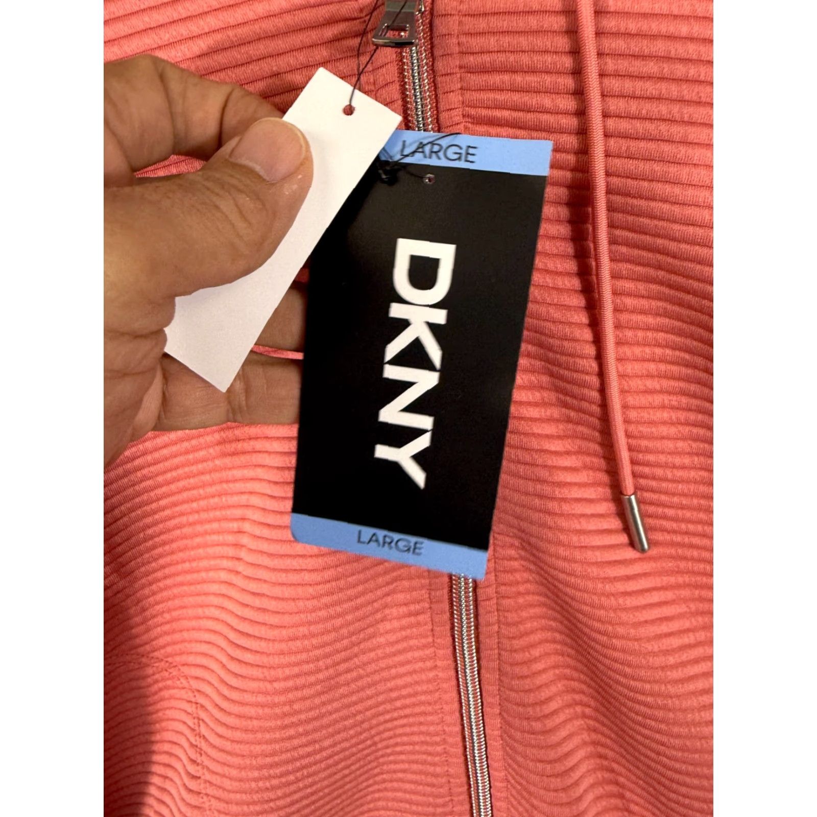DKNY DKNY Ottoman Full-Zip Hoodie Womens L Faded Rose Ribbed Stretch Pockets NWT Size L / US 10 / IT 46 - 6 Thumbnail