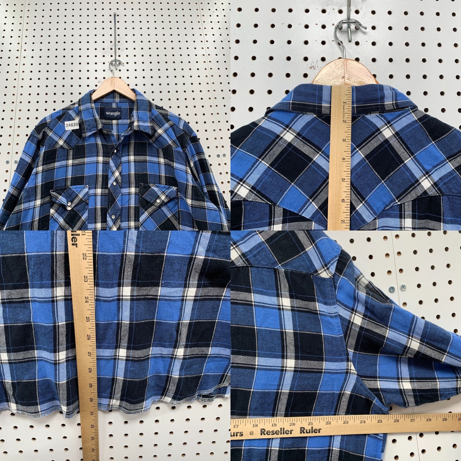 Wrangler VINTAGE Wrangler Western Plaid Shirt Mens 2XL Blue Black Long Sleeve 25.5x31 Wrangler Pearl Snap Plaid Shirt blue Black Long Sleeve Adult 2XL 25.5x31 Size US XXL / EU 58 / 5 - 8 Thumbnail