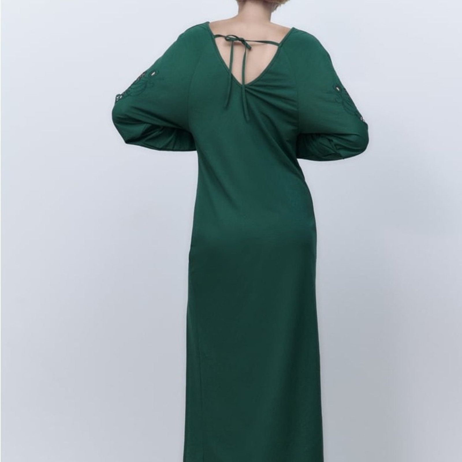Zara ZARA EMBROIDERED DRESS DARK GREEN Size S / US 4 / IT 40 - 5 Thumbnail