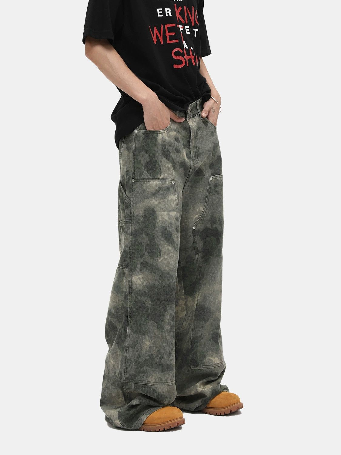 Japanese Brand × Jean Camouflage distressed cargo straigh wide-leg jeans Size US 32 / EU 48 - 5 Thumbnail