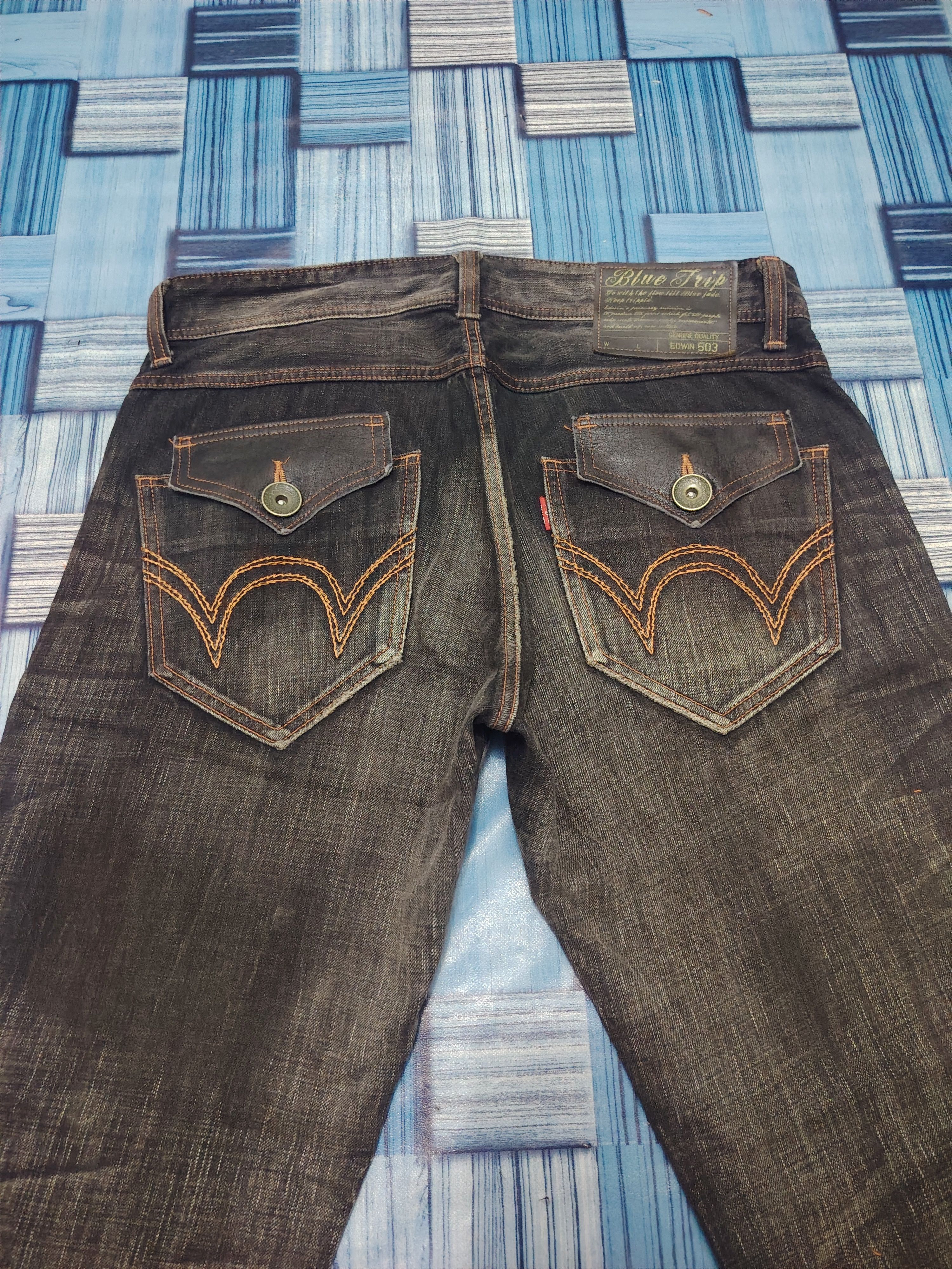 Edwin Japanese Edwin 503 Blue Trip Orange Stitch Flared Jeans Size US 35 - 13 Thumbnail