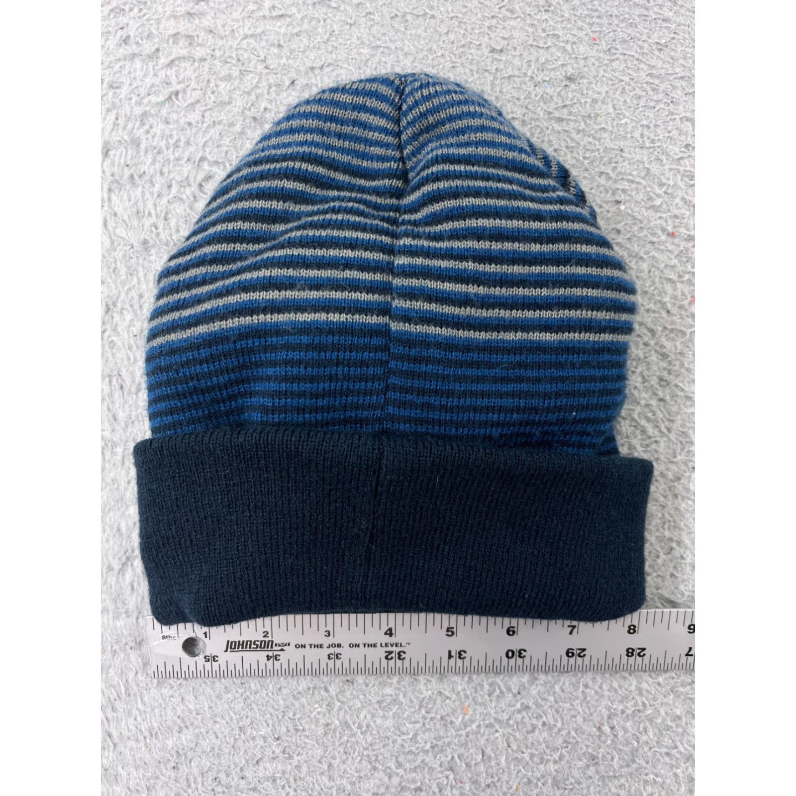 Vintage Blue Gray Striped Beanie Hat Adult One Size Knit Acrylic Cotton Winter Ski Mens Size ONE SIZE - 2 Thumbnail