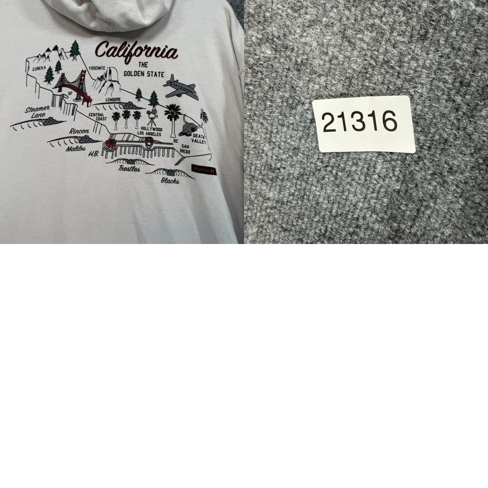 Hurley Hurley Hoodie Mens XL Cream Graphic Pullover Fleece Kangaroo Pocket Drawstring Hooded Pockets Graphic Print Size US XL / EU 56 / 4 - 8 Thumbnail