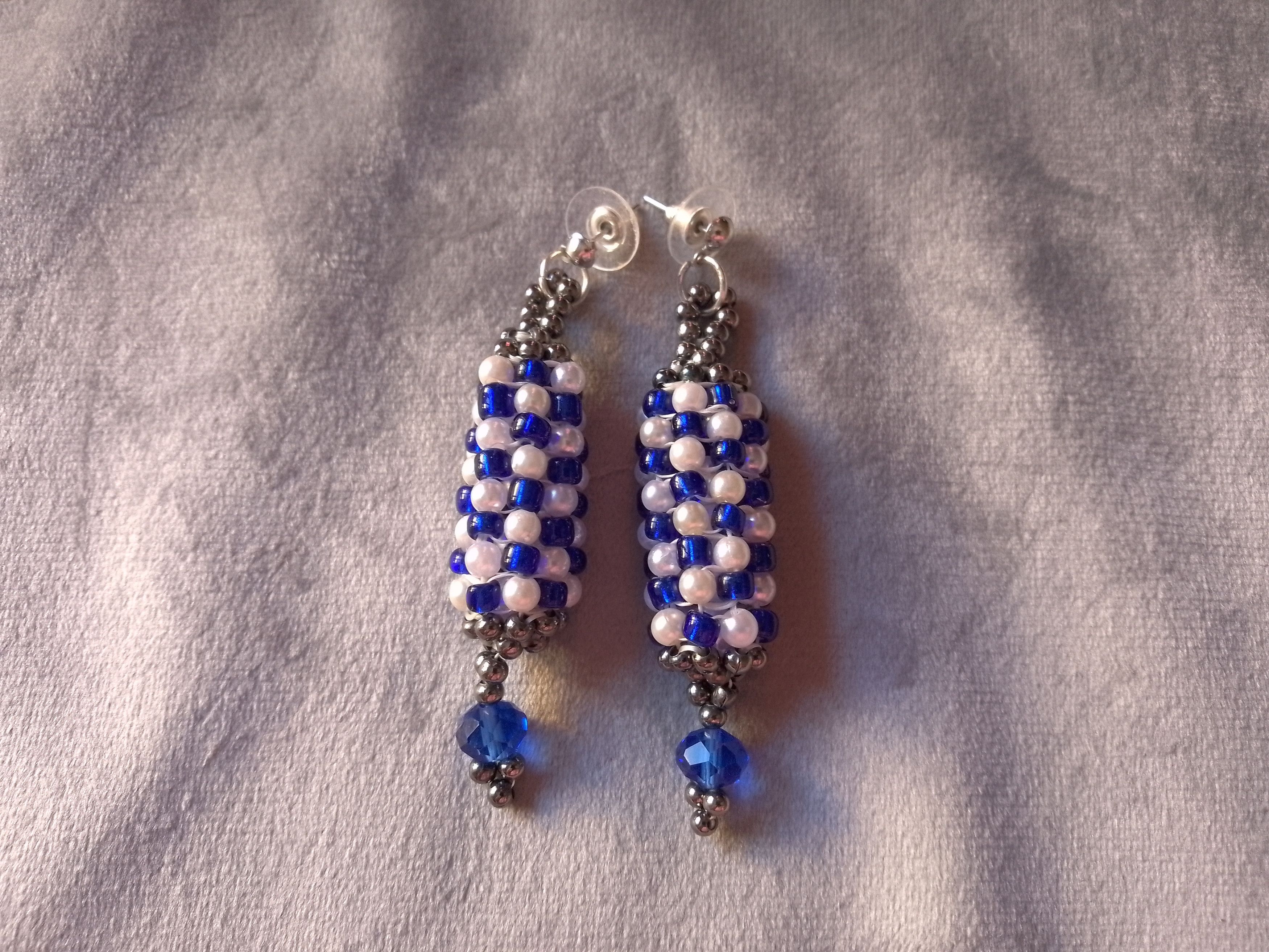 Handmade Earrings Vintage Style Chessboard Pattern Blue Crystal Size ONE SIZE - 2 Thumbnail