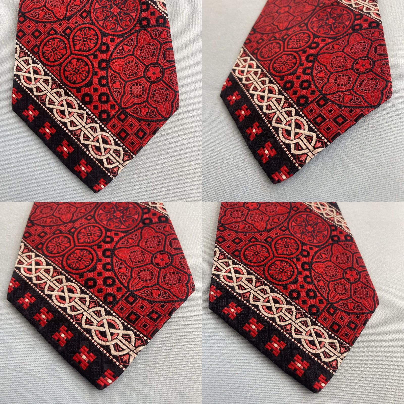 Vintage VINTAGE Necktie 4.5" Kipper Handmade Jacquard Rockabilly Mob Boss Red Black White Geometric Vintage Tugged Capable Wide Tie Mens Size ONE SIZE - 9 Thumbnail