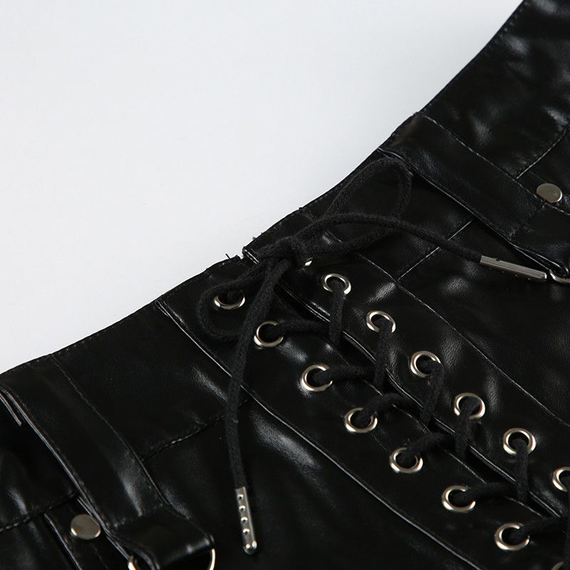 Japanese Brand Retro Patchwork Rivet PU Short Size 29" - 4 Thumbnail