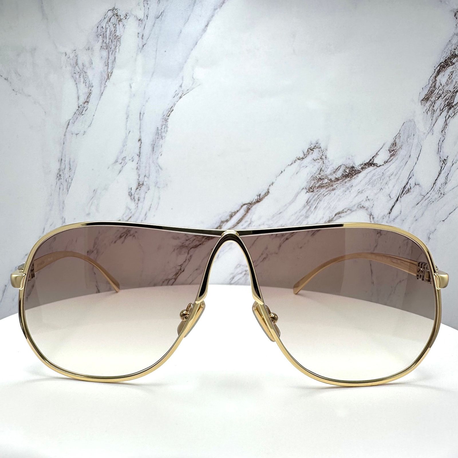 Miu Miu New MIU MIU Sunglasses Gold Brown Gradient Metal Aviator Size ONE SIZE - 21 Thumbnail