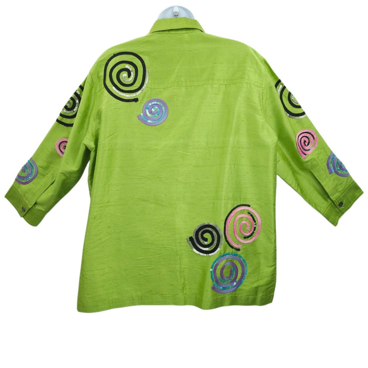Other Bleu Bayou Jacket Tank 2pc Set L Lime Green Silk Sequin Size L / US 10 / IT 46 - 10 Thumbnail