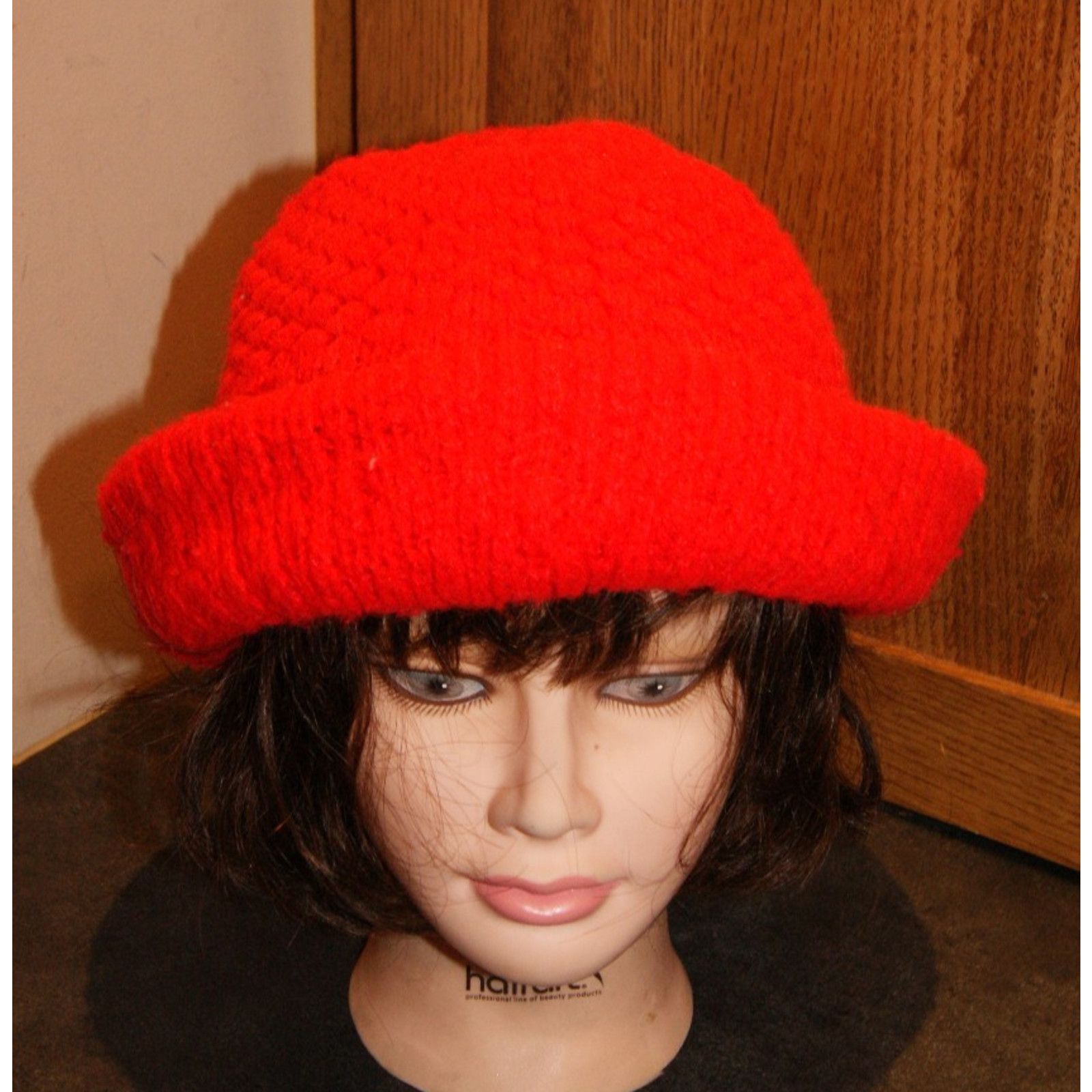 Vintage VTG Womens Red Winter Knit Hat Cap Bucket Loose Brim BOHO Size ONE SIZE - 1 Thumbnail