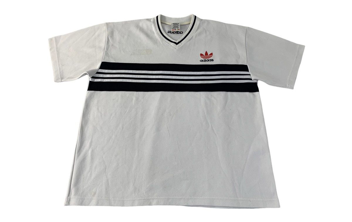 Adidas 90s Adidas Trifoil Trikot Striped Chest V Neck Printed Tee Size US XL / EU 56 / 4 - 1 Thumbnail