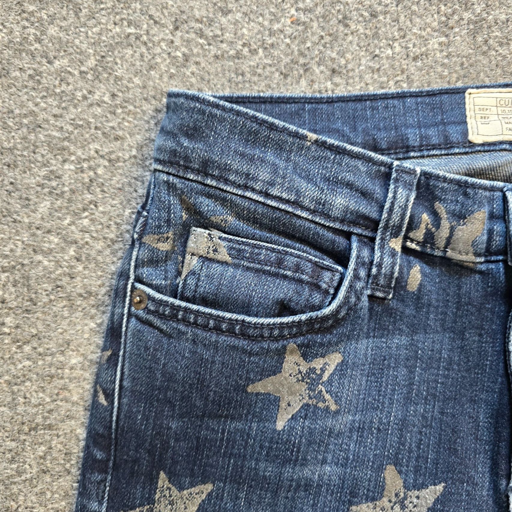 Vintage Current/Elliott Jeans Womens Size 27 Blue Slim Cropped Straight Stars Raw Hem Jeans Size 27" / US 4 / IT 40 - 3 Thumbnail