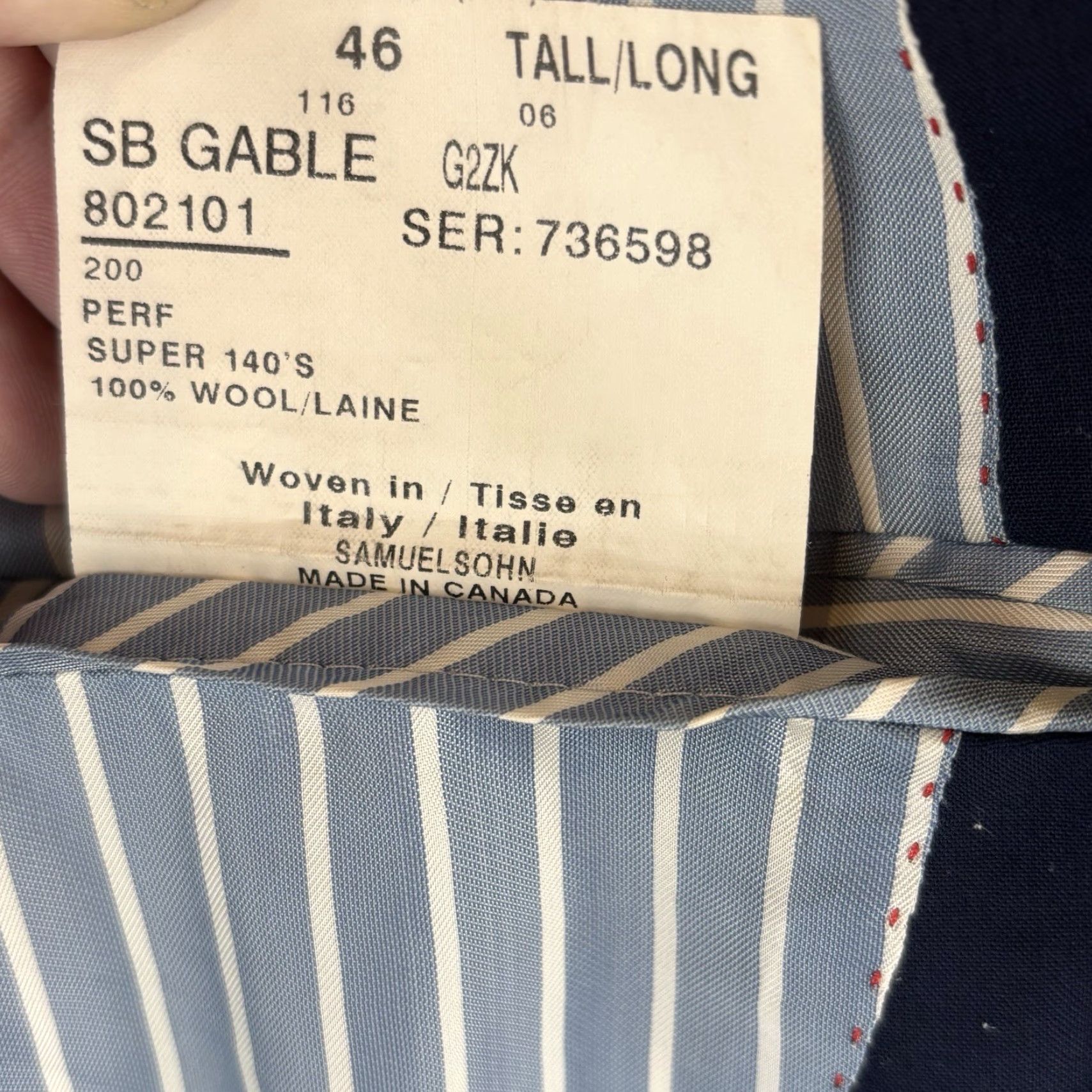 Vintage Samuelsohn Blazer Mens 46 Tall Navy 100% Wool Single-Breasted Notch Lapel Long Jacket Size 46R - 6 Thumbnail