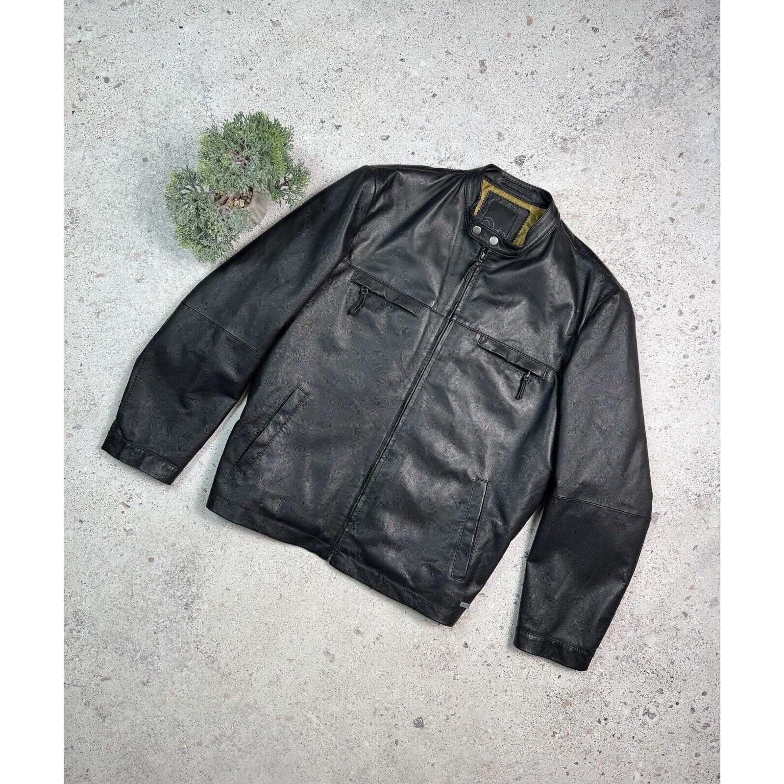 Vintage Pierre Cardin Black Leather Jacket Biker Moto Size L
