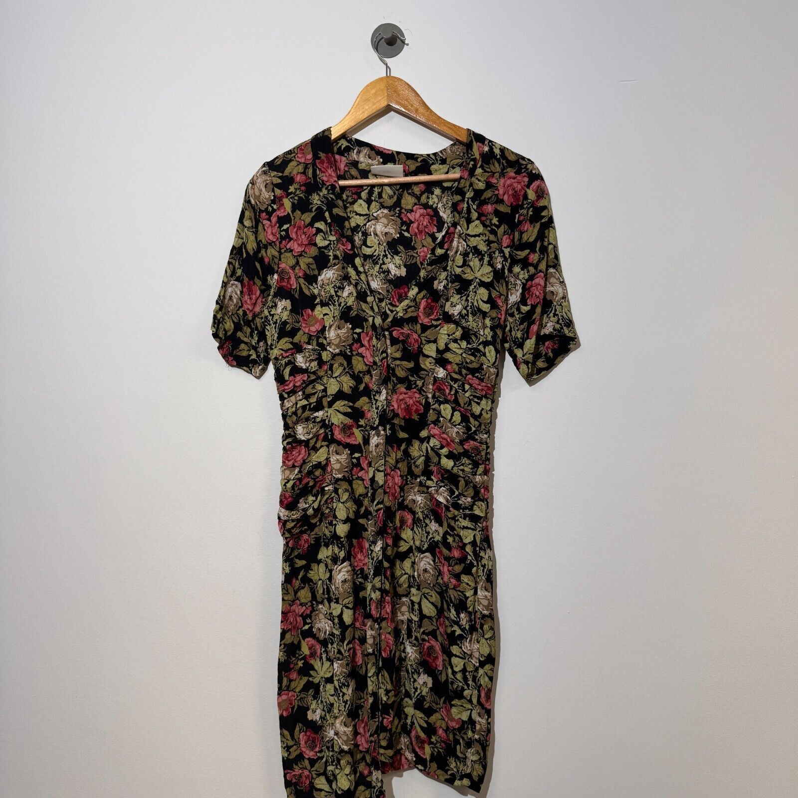 Ganni × Vintage Ganni Green Black Viscose Dress Size S Floral Pattern 90s Size S / US 4 / IT 40 - 1 Thumbnail