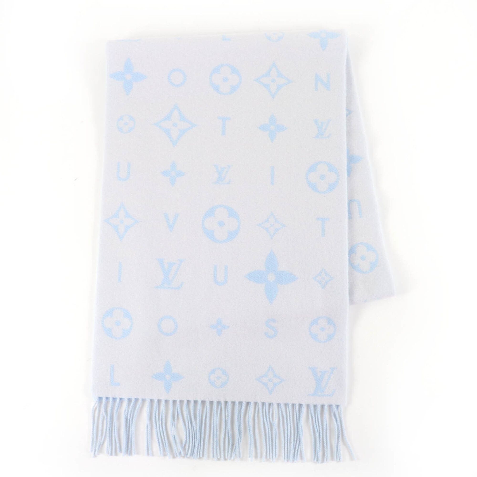 Louis Vuitton LOUIS VUITTON (Louis Vuitton) 2025 model M97661 Reykjavik 2.0 scarf, 100% cashmere, Blue Ciel, current model, Cloud made in Italy, authentic, women's. Size ONE SIZE - 1 Thumbnail