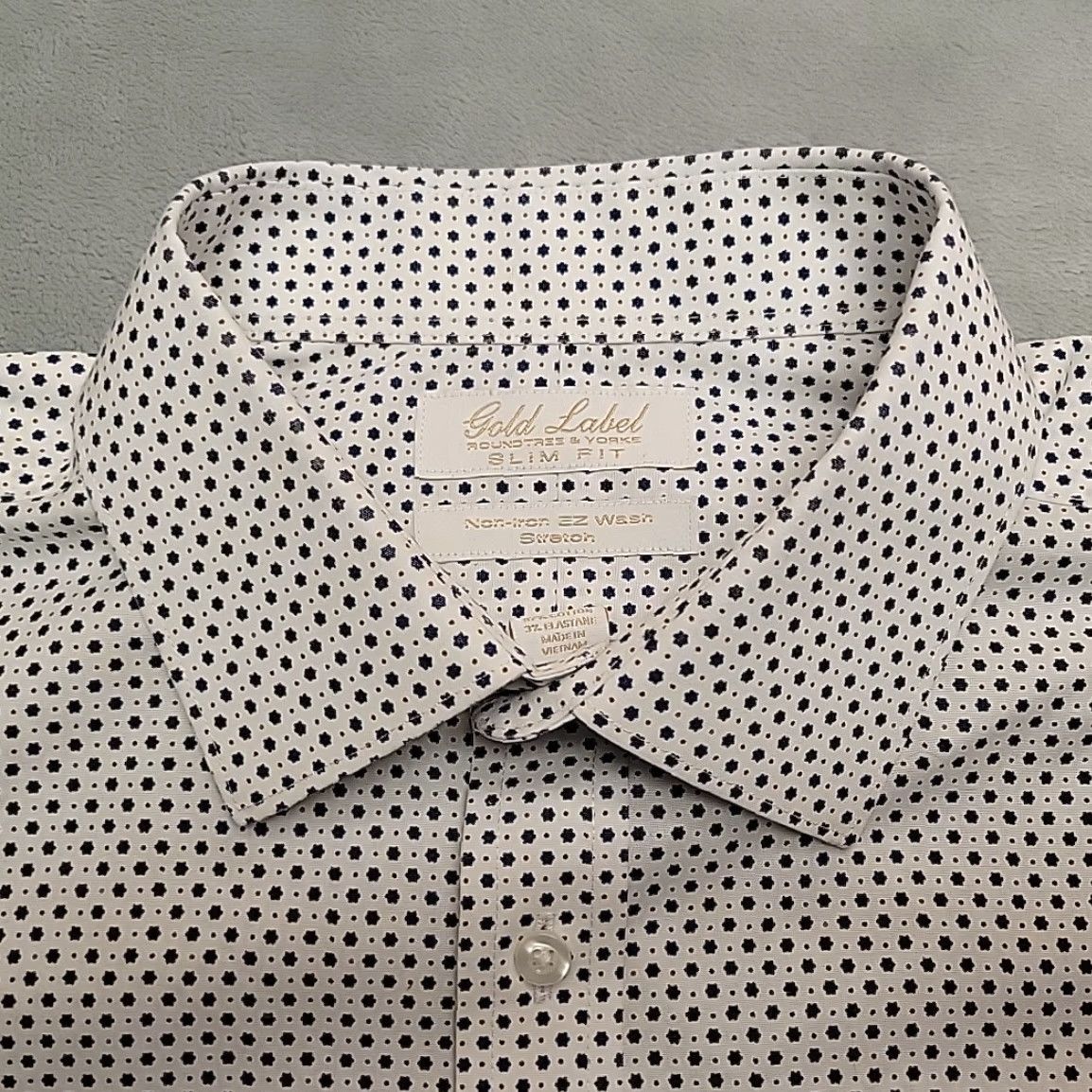 Roundtree & Yorke Gold Label Shirt Mens 16.5 33 Blue Geometric Non Iron Performance Stretch Blend Shirt Size US XL / EU 56 / 4 - 5 Thumbnail