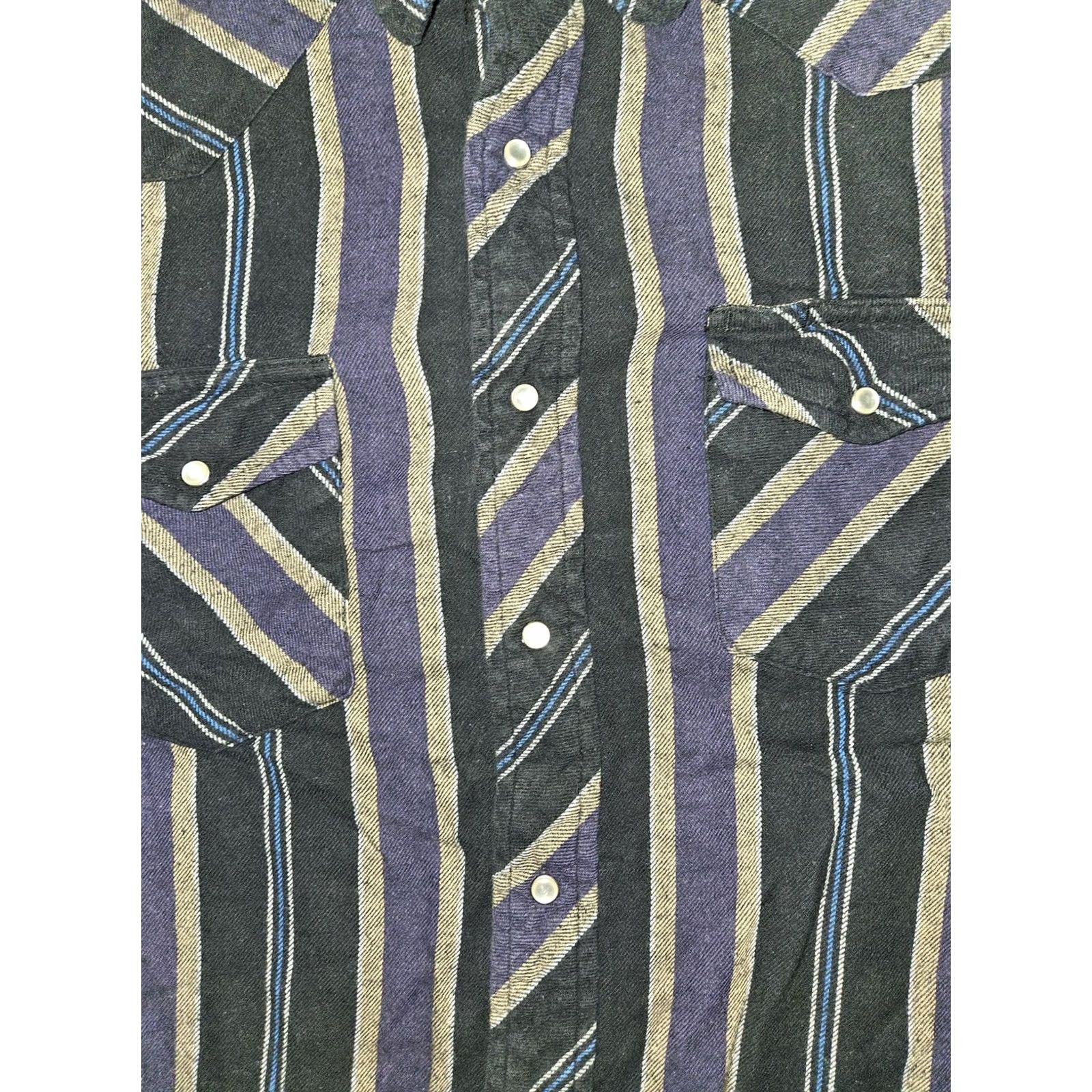Wrangler VINTAGE Wrangler Shirt Mens XL Black Purple Striped Western Pearl Snap Shirt Size US XXL / EU 58 / 5 - 6 Thumbnail
