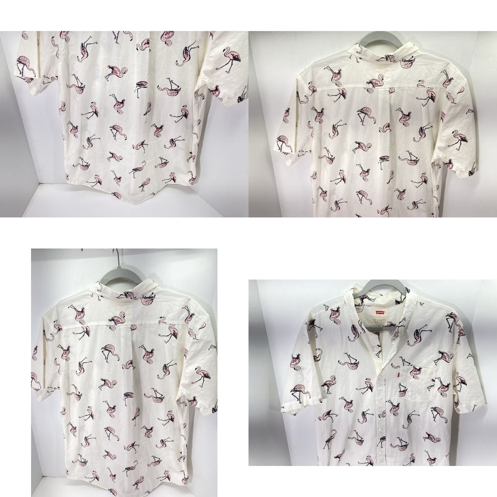 Levi's Levi's Camp Shirt Men L Ivory AOP Flamingos Short Sleeve Button Cotton Slim Fit Shirt Size US L / EU 52-54 / 3 - 8 Thumbnail