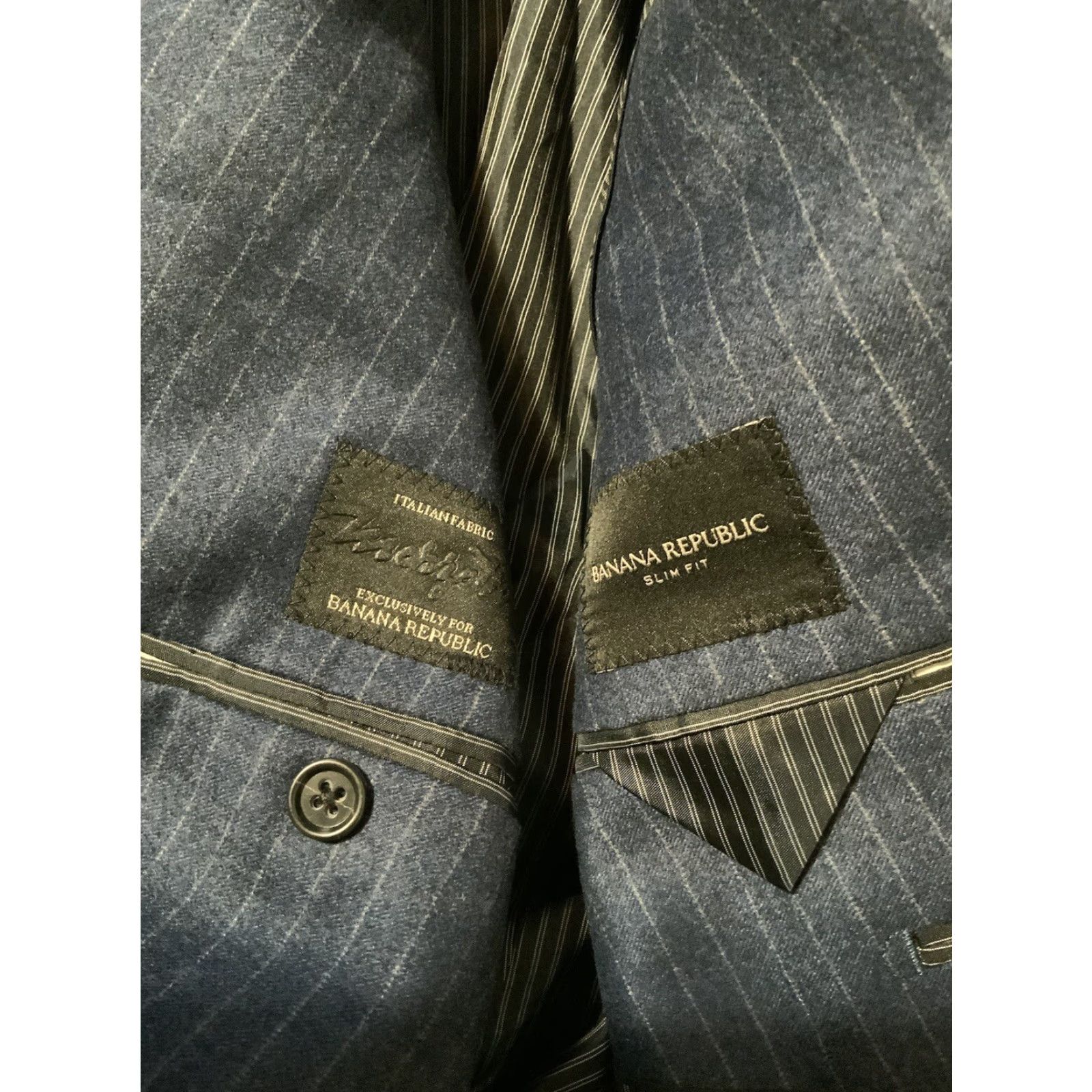 Banana Republic VINTAGE Banana Republic Marzotto Striped Wool Navy Blue Sportscoat Blazer Jacket Sz. 42R Men Blazer Navy Striped Wool 42R Mens Jacket Size 42R - 5 Thumbnail
