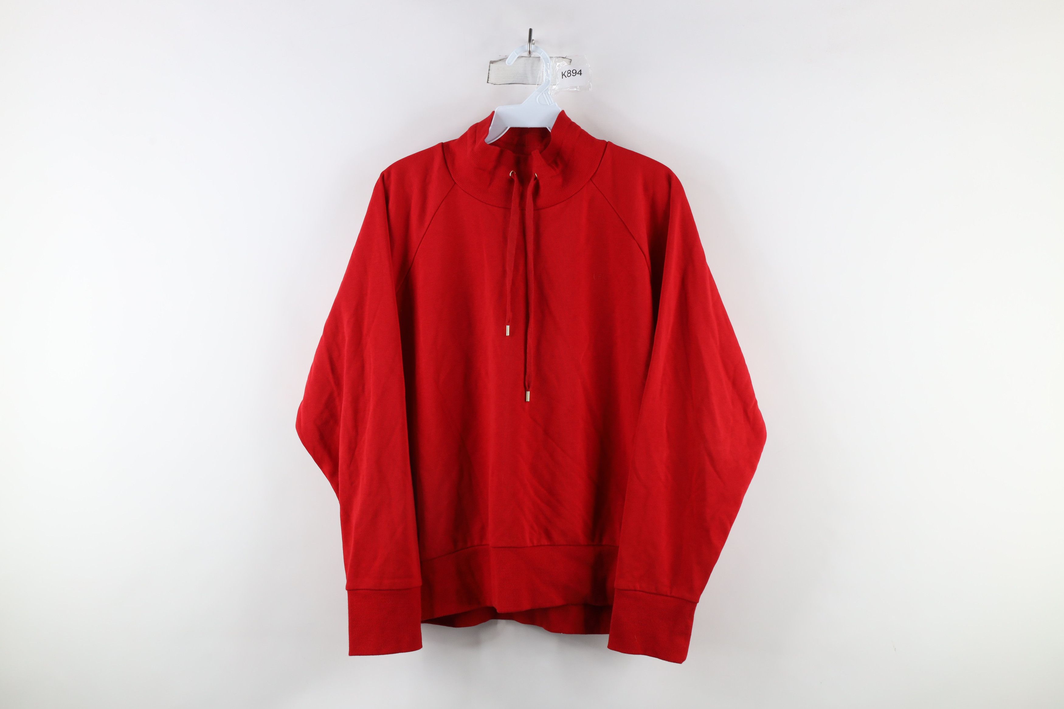 Ralph Lauren × Vintage Vintage Ralph Lauren Tie Mock Neck Pullover Sweatshirt Red Size L / US 10 / IT 46 - 1 Thumbnail