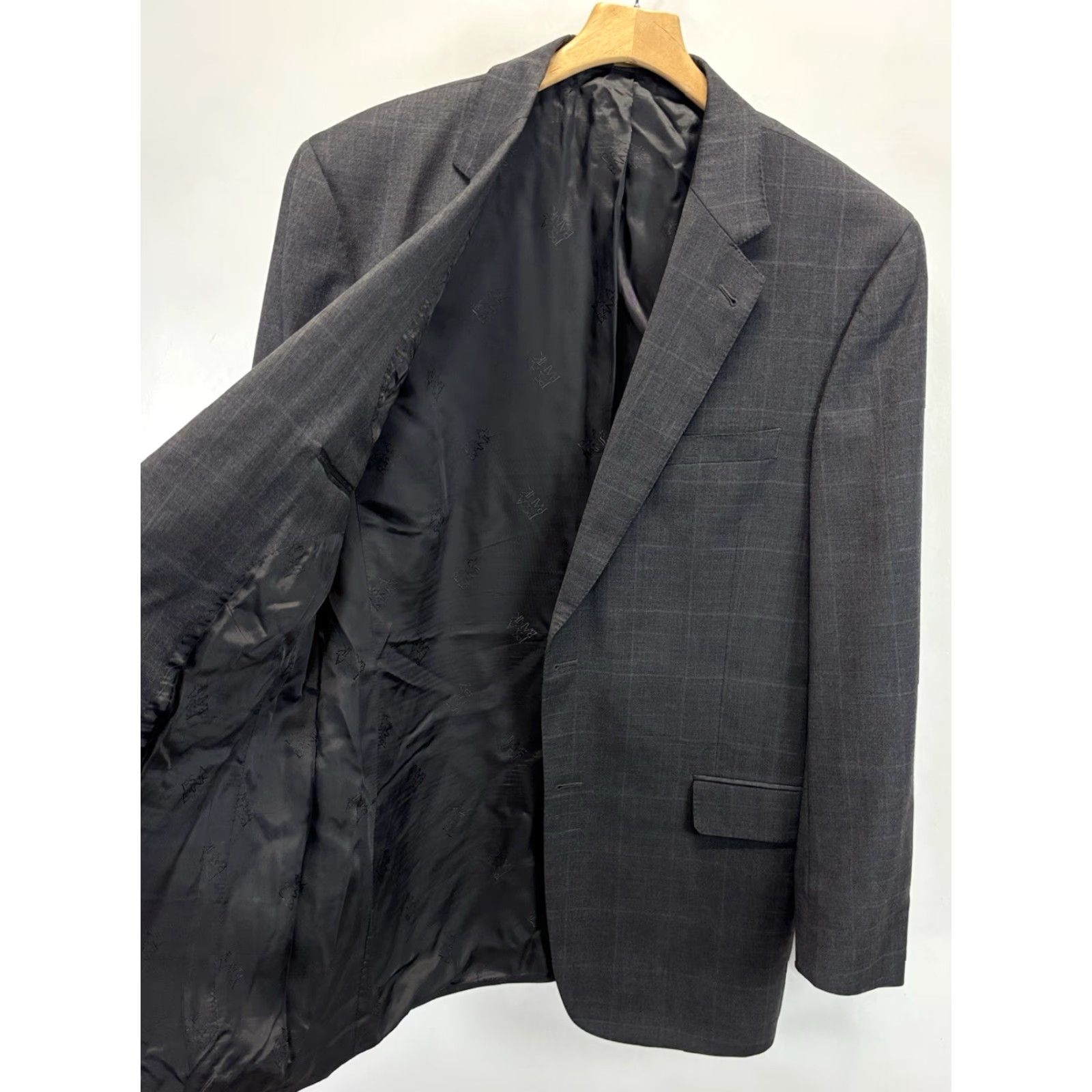 Jos. A. Bank VINTAGE Jos A Bank Windowpane Blazer Sport Coat Men’s 44L Grey 100% Wool, Two-Button, Long Chest 44, Regular, Blazer Mensiteerd Size 44R - 5 Thumbnail