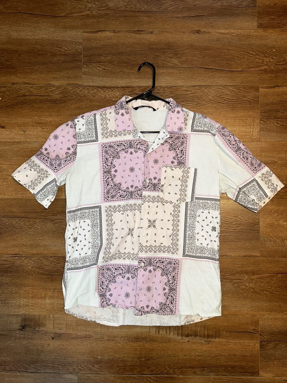 Zara Zara Men’s Short Sleeve Button Down Pink/White Size US S / EU 44-46 / 1 - 1 Thumbnail